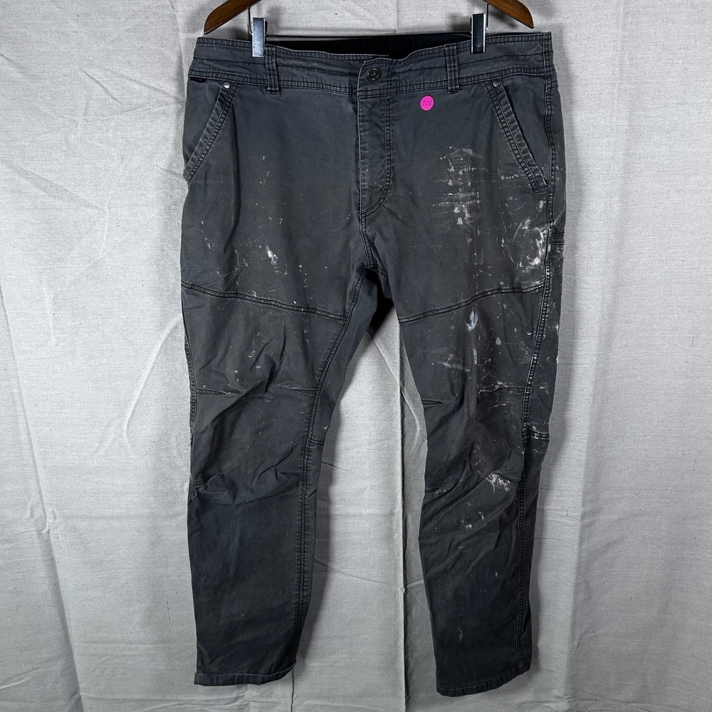 Kuhl Rydr Pants Mens‎ 38x32 Gray Cotton Blend Articulated Knee Paint Splatter